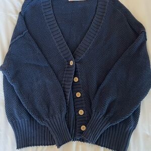 Free People Navy Chunky Button-Front Cardigan